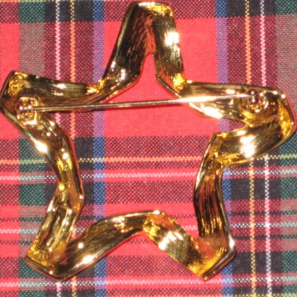 Vintage Unworn by Premier Designs Set Gold Abstract Star Shaped Pin & Earrings - Picture 3 of 8